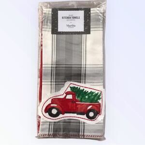 Martha Stewart NWT Christmas Kitchen 3 Towels Red Truck & Tree Design